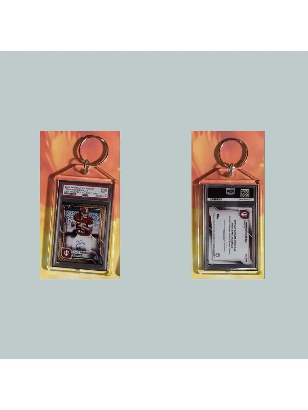 3726 Fernando Mendoza 2025 BowmanU Chrome Gold Shimmer Auto Custom Made Keychain